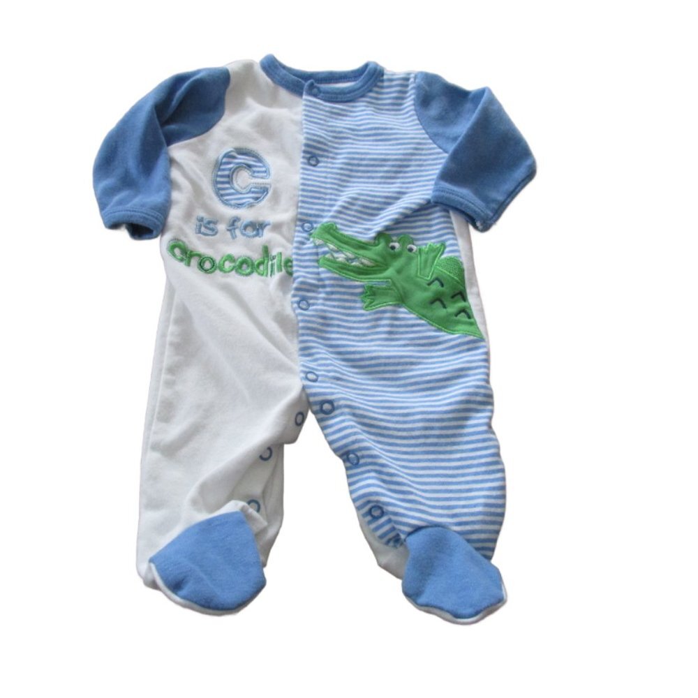 Weeplay Snap Up Footed Sleeper Infant Boys 0-3M White Blue Long Sleeve Crocodile
